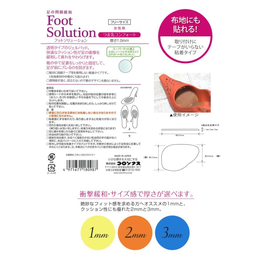 コロンブス フットソリューション プレミアムクリア 靴の中で足が前にズレるのを防ぎたい！つま先コンフォート クリア 1mm 2mm 3mm 100 101 102｜s-martceleble｜02