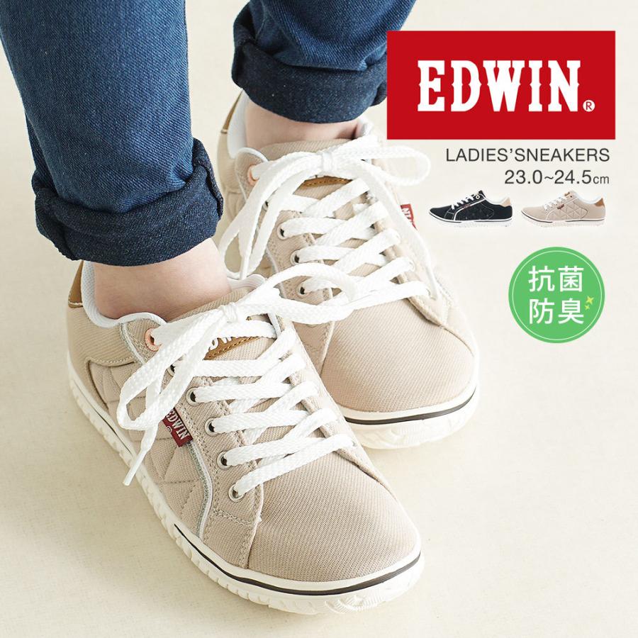 Edwin スニーカー レディース ローカット 運動靴 紐靴 ウォーキング おしゃれ 通学 ジュニア 女の子 カジュアル かわいい シンプル ネイビー ブラック 黒 4543 S Mart Paypayモール店 通販 Paypayモール