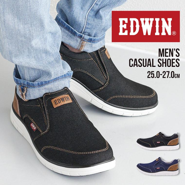 エドウィン スリッポン メンズ シューズ 軽量 ストレッチ 履きやすい 柔らかい 痛くない 歩きやすい 通気性 シンプル ブラック 黒 デニム 7144 Edw 7144 S Mart 通販 Yahoo ショッピング