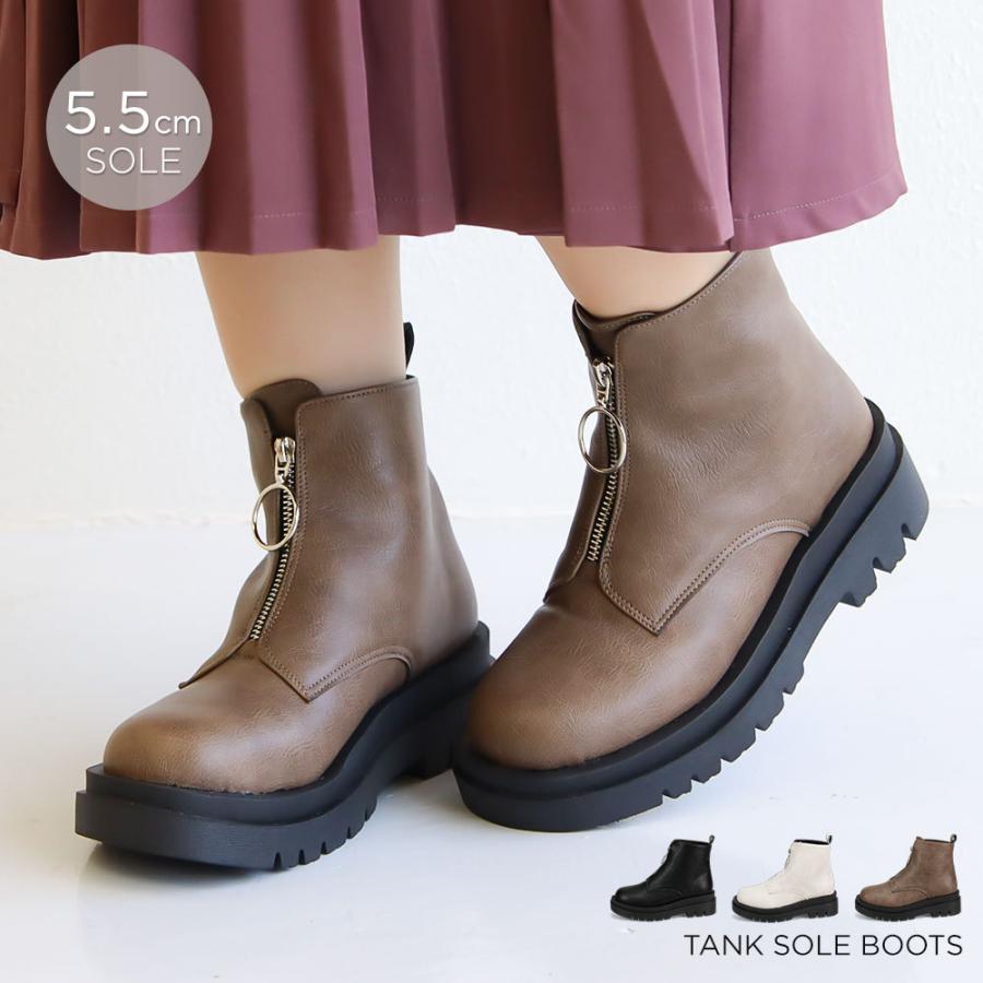 ショートブーツ レディース 歩きやすい 厚底 フロントジップ スクエアトゥ タンクソール カジュアル 軽い ハロウィン 衣装 黒 ブラック オーク ホワイト 白 52 Facs 52 S Mart Yahoo Japan店 通販 Yahoo ショッピング