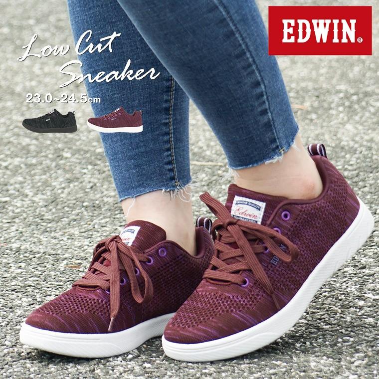 エドウィン スニーカー レディース 軽量 軽い ローカット ウォーキングシューズ シンプル 無地 ふかふかインソール 履きやすい 歩きやすい 通気性 屈曲性 4161 S Mart 通販 Paypayモール