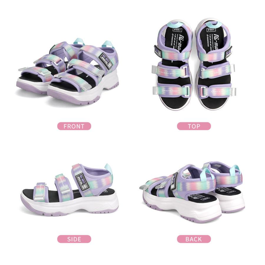経典ブランド スポーツサンダル キッズ 女の子 サンダル 厚底 脱げにくい ジュニア 小学生 子供靴 夏 女子 ムーンスター ニーモ 黒 ブラック パープル 紫 カラフル J061 Aynaelda Com