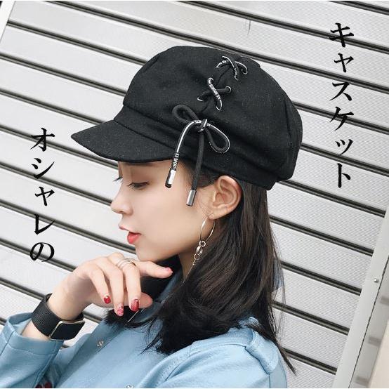 レディース キャスケット 帽子 ブラック 黒 レースアップ ハンチング オシャレ かわいい つばあり 秋 冬 117 エスムーン 通販 Yahoo ショッピング