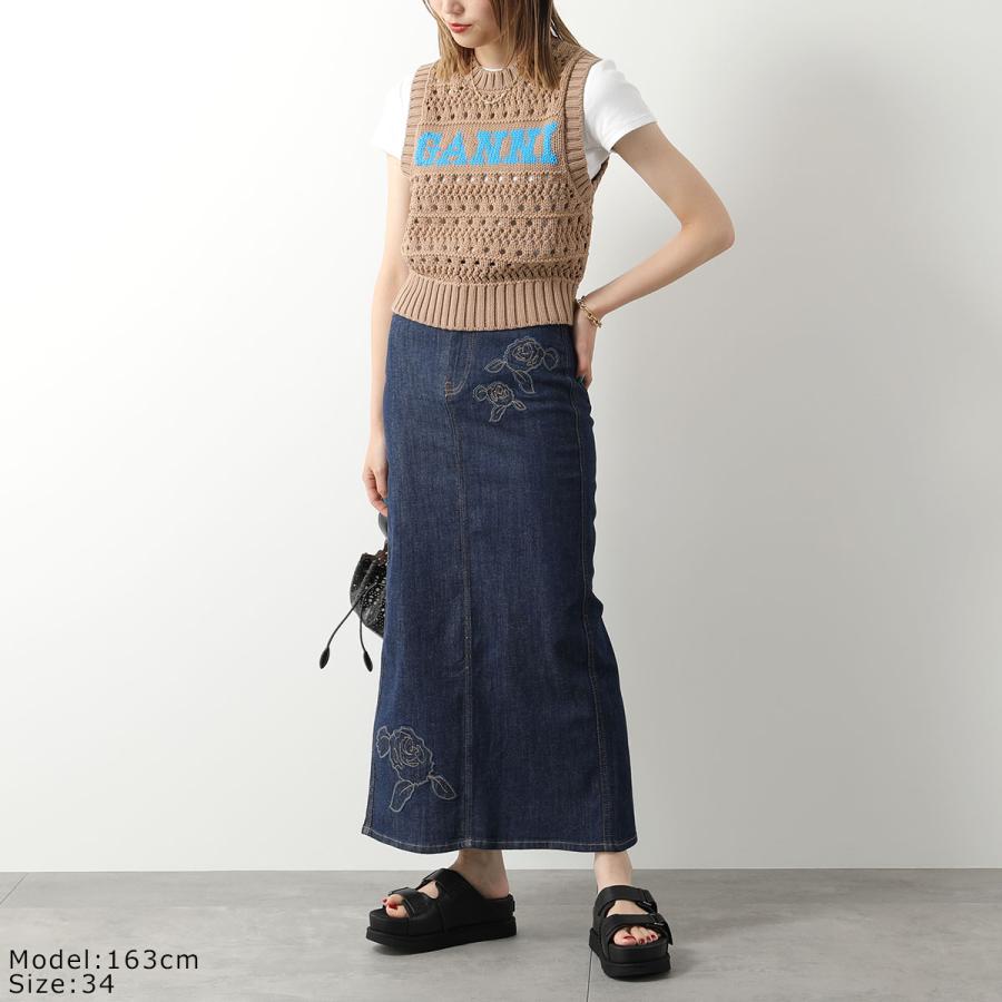 GANNI ガニー デニムスカート J1440 6768 レディース フラワーステッチ  
