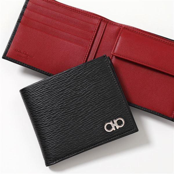 Salvatore Ferragamo フェラガモ 66 A065 00 レザー 二つ折り財布 ダブルガンチーニ 小銭入れ付き Nero Red メンズ インポートセレクト Musee 通販 Yahoo ショッピング