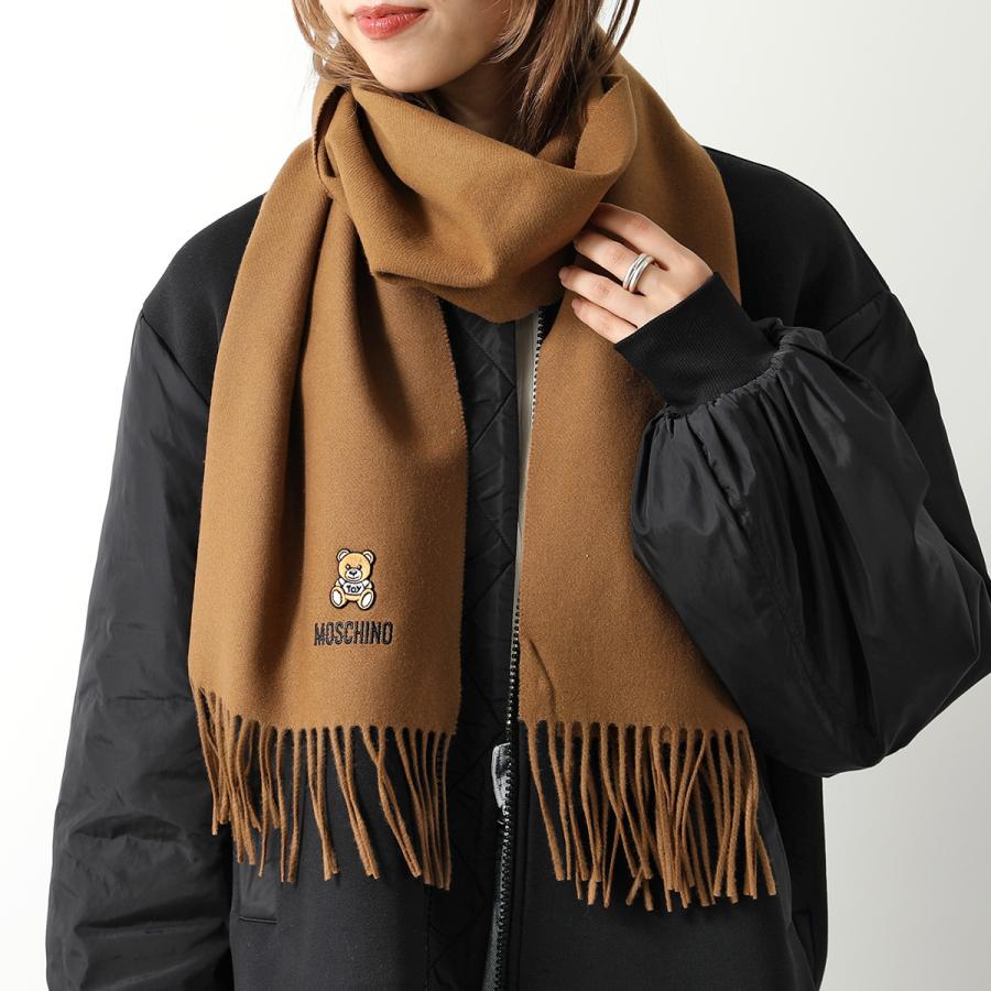 ロゴ入りブラウンマフラー フリンジ付き MOSCHINO（モスキーノ） 50124 M5293 カラー8色 ウール フリンジ