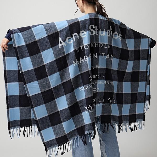 Acne Studios アクネストゥディオズ Scar Cassiar Poncho Scarves Navy Dusty Blue ロゴチェックストール レディース メンズ インポートセレクト Musee 通販 Yahoo ショッピング