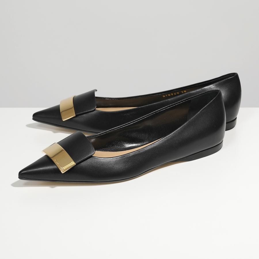 SERGIO ROSSI プレート ポインテッドトゥ レザー フラット パンプス セルジオロッシ sr1 ポインテッドトゥ 黒 36.5(23.5相当)ブラック