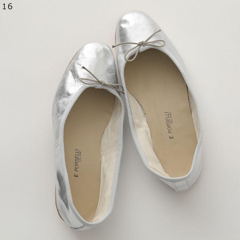 emポルセリ バレエシューズ シルバー 38 フラットイタリア製 E.PORSELLI PORSELLI ポルセリ バレエシューズ BALLERINE 95 LAMINATA