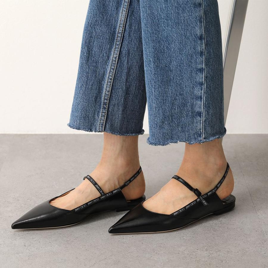 Jimmy Choo ジミーチュウ REE FLAT JWR ストラップ ロゴ レザー ...