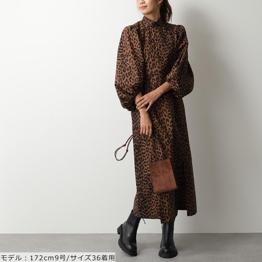Ganni ガニー F4768 6026 パフスリーブ レオパードドレス スリット モックネック ワンピース コットン Aライン 6 Toffee レディース インポートセレクト Musee 通販 Yahoo ショッピング