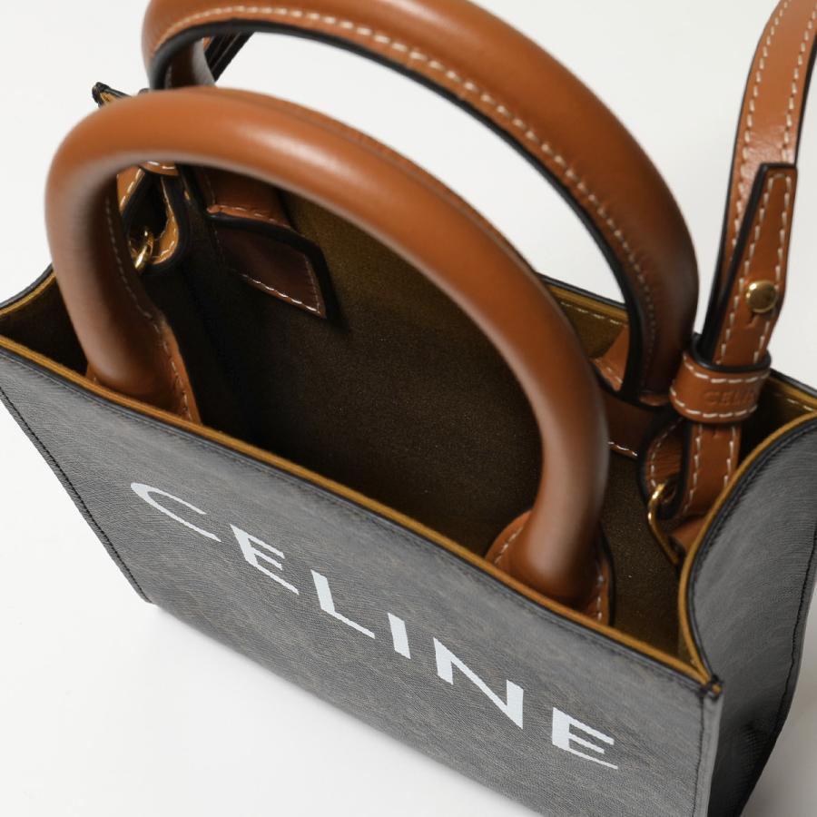 CELINE セリーヌ 2WAY トリオンフ ミニ バーティカルカバ ショルダーバッグ ハンドバッグ 肩掛け 斜め掛け Mini Vertical Cabas ブラウン 茶 194372BZK.04LU PVCコーティングキャンバス  レザー   タン ゴールド金具 レディース【中古品】 CABAS（CELINE） セリーヌ トートバッグ ショルダーバッグ ミニ