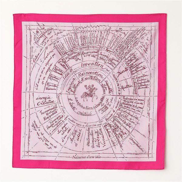 エルメス HERMES シルクスカーフ ピンク ストライプ 約68cm