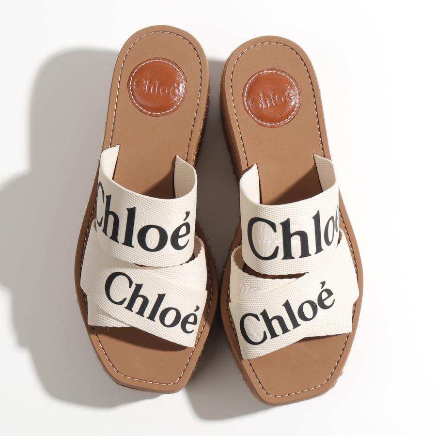 Chloe クロエ CHC21U44908 WOODY ウッディ ウェッジミュール サンダル 厚底 ロゴバンド プラットフォーム エスパドリーユ  ジュート 靴 101 レディース