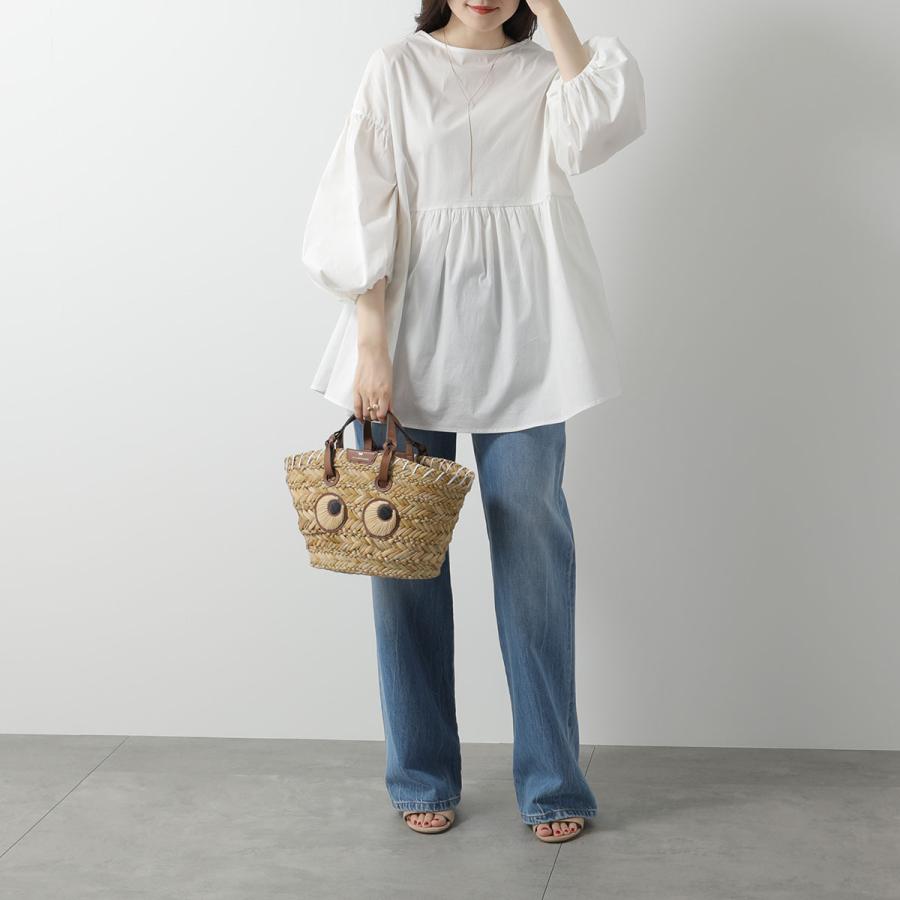 ANYA HINDMARCH アニヤハインドマーチ 155120 SMALL BASKET PAPER EYES カゴバッグ かご バスケット スモール 鞄 NATURAL レディースの画像