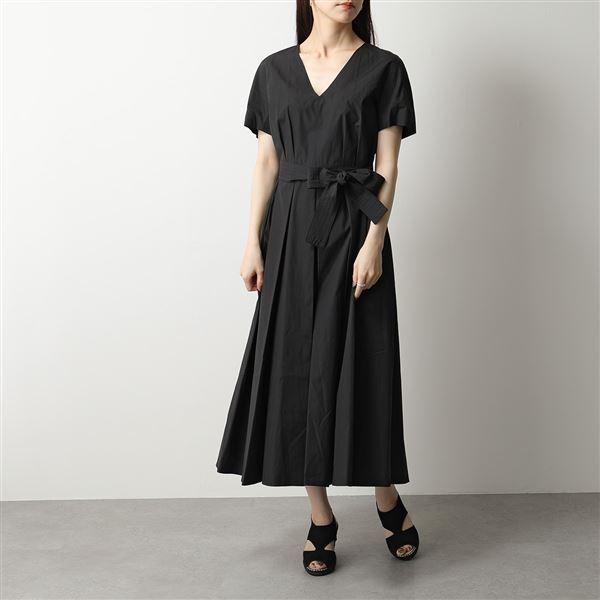 Max Mara Studio マックスマーラ ステュディオ Agre ピュア コットン ポプリン ドレス ワンピース Vネック タック Aライン 半袖 ウエストリボン 004 レディース インポートセレクト Musee 通販 Yahoo ショッピング
