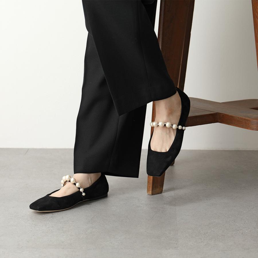 試着のみ ジミーチュウ AdeFlat パール付き ブラック フラットシューズ