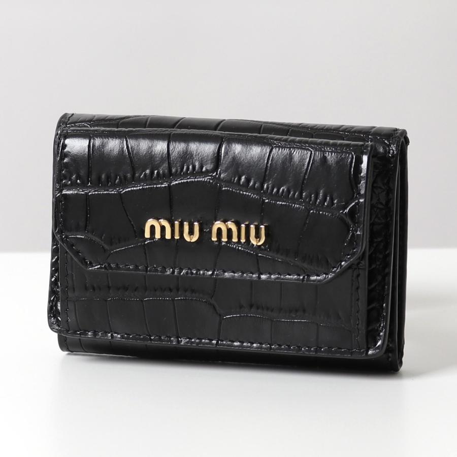 MIUMIU ミュウミュウ 三つ折り財布 5MH021 2B8G レディース レザー ミニ財布 豆財布 型押し 小銭入れ付き カラー3色