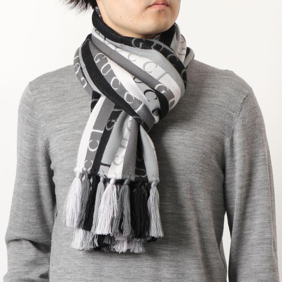 GUCCI◇マフラー/ウール/グレー/ストライプ/レディース/634166