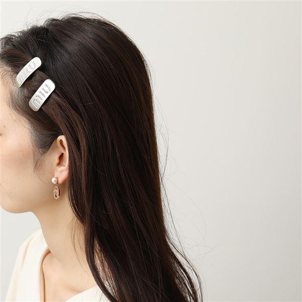 MIUMIU ミュウミュウ ヘアクリップ 2点セット 5JF086 2DAM F0SAK レディース パール バレッタ ロゴ ACCIAIO+CREAM