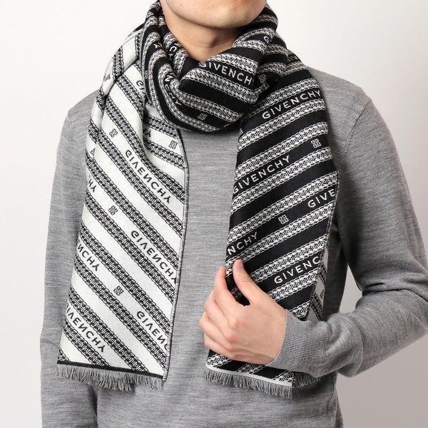 Givenchy ジバンシィ マフラー メンズ Gv3518 J4172 1 ウール シルク混 ストール 2トーン ロゴ 総柄 幾何学模様 インポートセレクト Musee 通販 Yahoo ショッピング