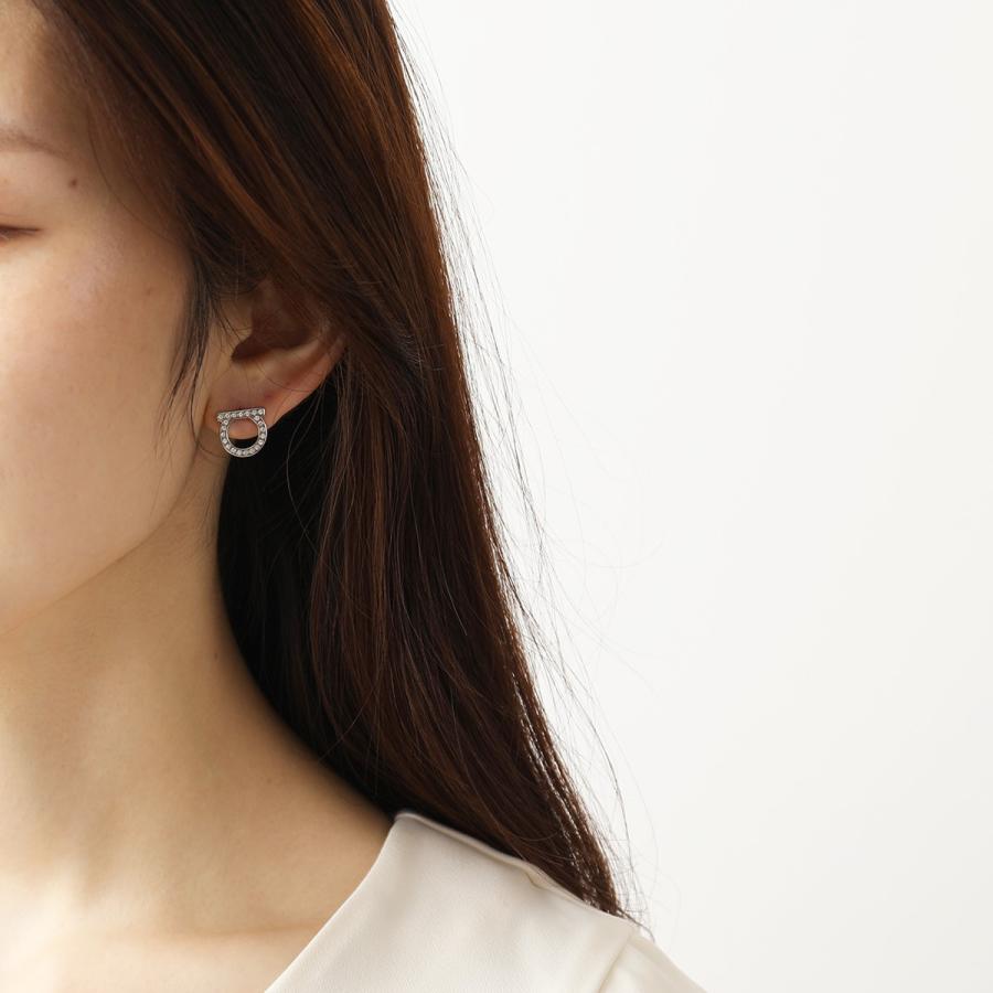 [美品]FERRAGAMOガンチーニクリスタルピアス(L)シルバー FERRAGAMO Salvatoreフェラガモ ガンチーニ クリスタルピアス