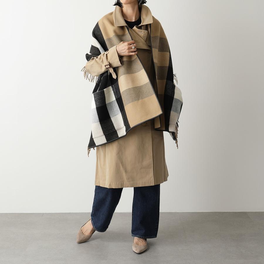 BURBERRY バーバリー  カシミヤ混ウール フリンジ ケープ ポンチョ マント ストール マフラー チェック  A/ARCHIVE BEIGE レディース