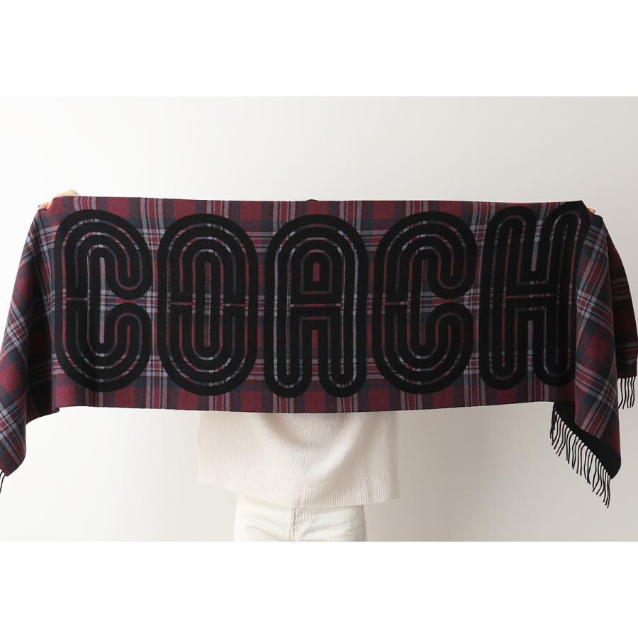 COACH コーチ マフラー 76397 レディース カシミヤ混ウール チェック柄 フリンジ ロゴ 大判 ストール Vintage-Mauve｜s-musee｜05