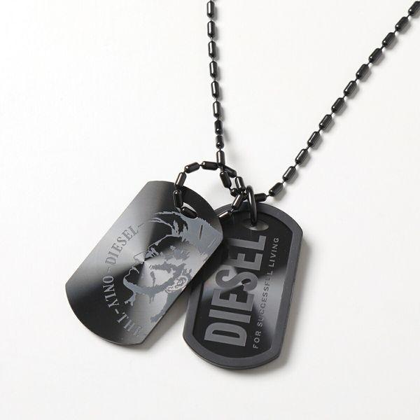 Diesel ディーゼル ネックレス Dx メンズ ペンダント ダブルプレート ドッグタグ ブレイブマン ロゴ アクセサリー ブラック 良質