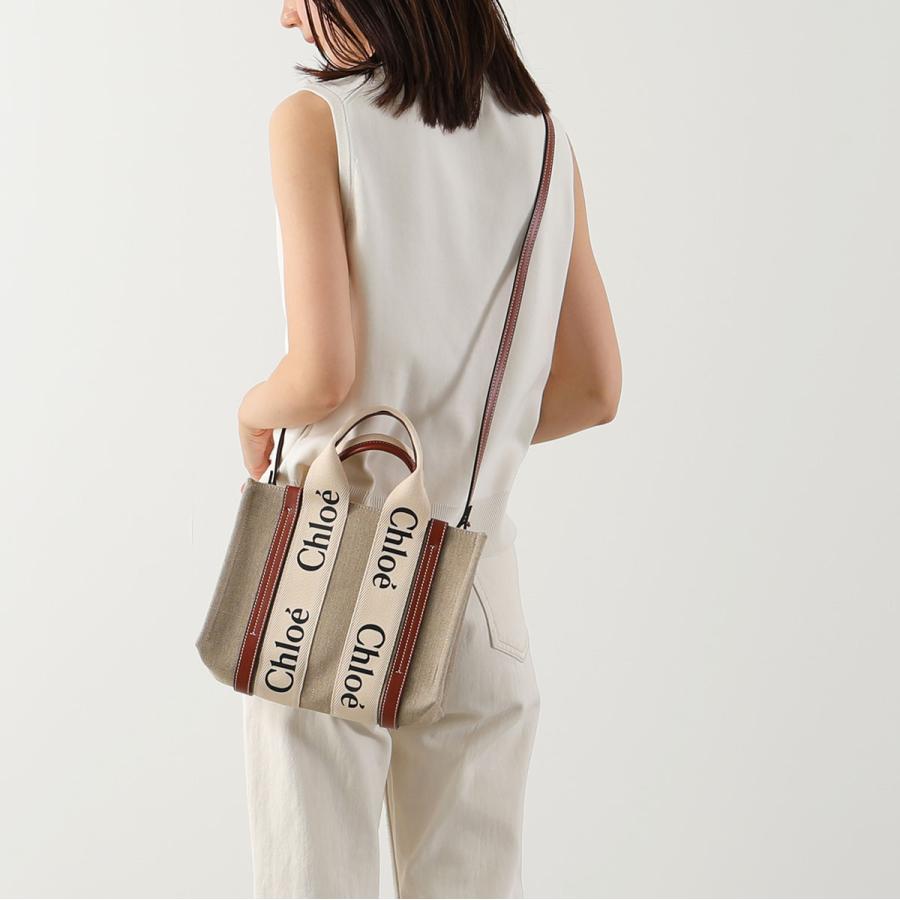 Chloe クロエ WOODY SMALL TOTE ウッディー スモール ロゴクロスボディショルダーバッグ ホワイト/ブラウン レディース Chloe（クロエ） トートバッグ WOODY SMALL ウッディ スモール