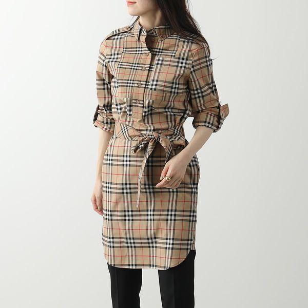 Burberry バーバリー シャツワンピース レディース ヴィンテージチェック タイウエスト ベルト付き ストレッチコットン 長袖 028 Archive Beige インポートセレクト Musee 通販 Yahoo ショッピング