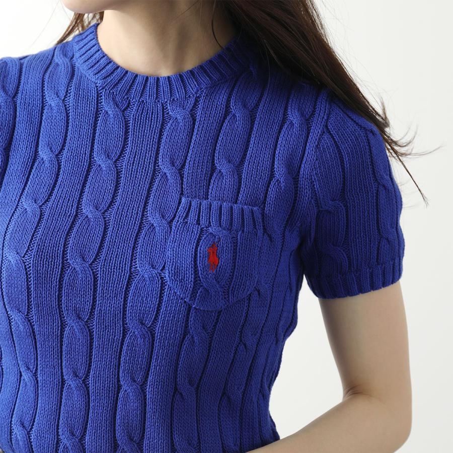 POLO Ralph Lauren ポロ ラルフローレン ニット 211743311 レディース 半袖 ケーブルニット セーター ポニー 刺繍  クルーネック コットン カラー4色