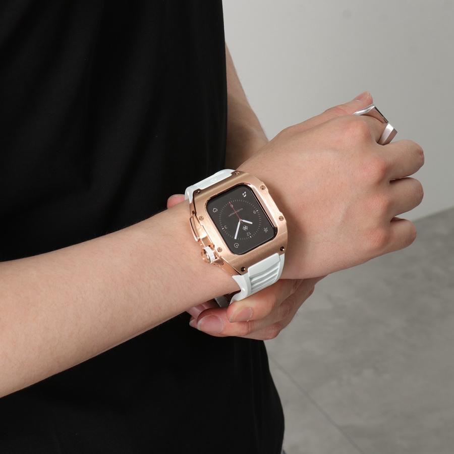 GOLDEN CONCEPT ゴールデンコンセプト Apple Watch Series 7 8 9 アップルウォッチケース RST41 メンズ  チタン ラバーストラップ Rose-Gold-Titanium