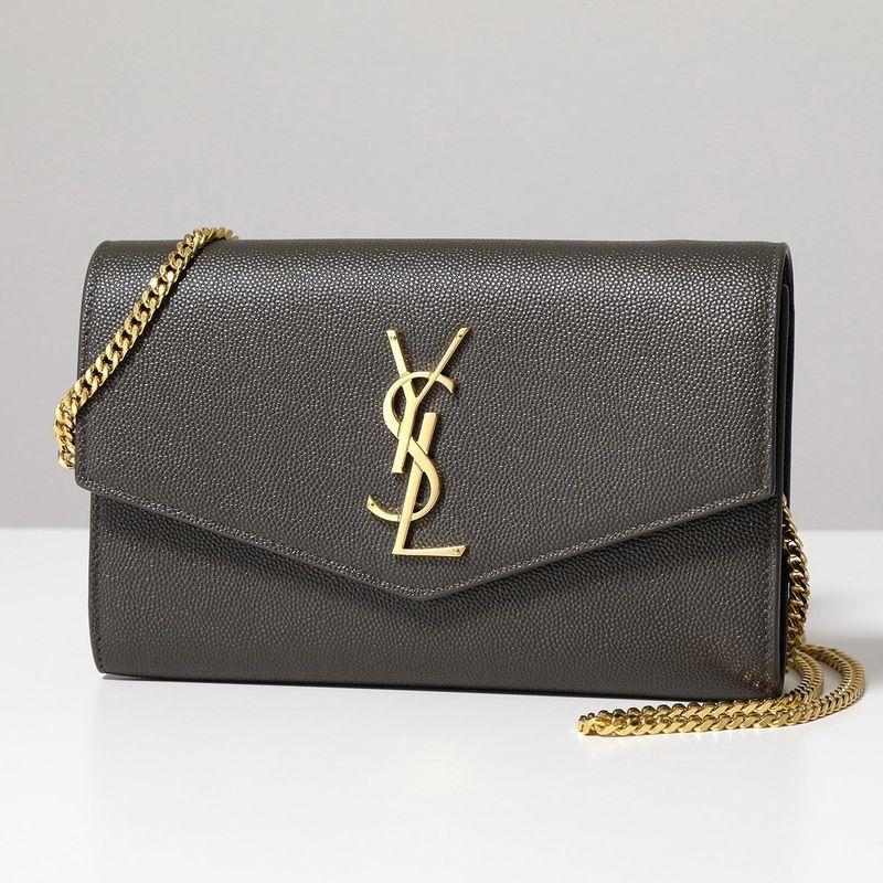 極美品【イヴサンローラン】チェーンウォレット バッグ クロコ型押し エナメル 黒 SAINT LAURENT サンローラン チェーンウォレット 607788 1GF0J