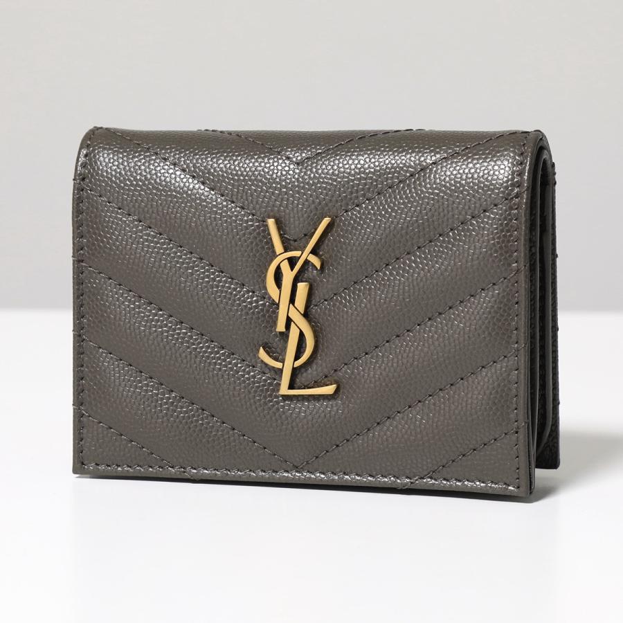 SAINT LAURENT サンローラン 二つ折り財布 530841 BOWA7 レディース モノグラム ウォレット カサンドラロゴ キルティング  ミニ財布 レザー 1011/PEBBLE