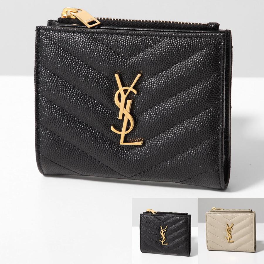 ★極美品★SAINT LAURENT 2つ折り財布 キャビアスキン YSL 黒 サンローラン SAINT LAURENT 財布 二つ折り財布 モノグラム ブラック