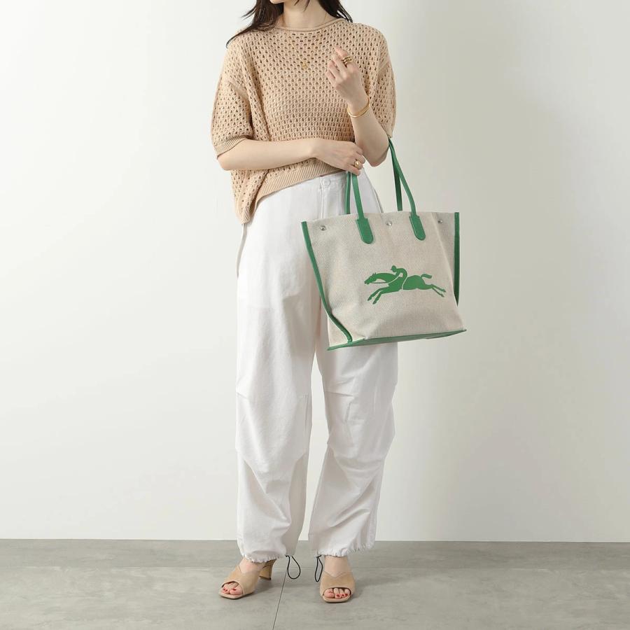 【即日発送】美品 LONGCHAMP ハンドバッグ ホワイト グリーン LONGCHAMP（ロンシャン） トートバッグ 10090 HSG レディース コットン