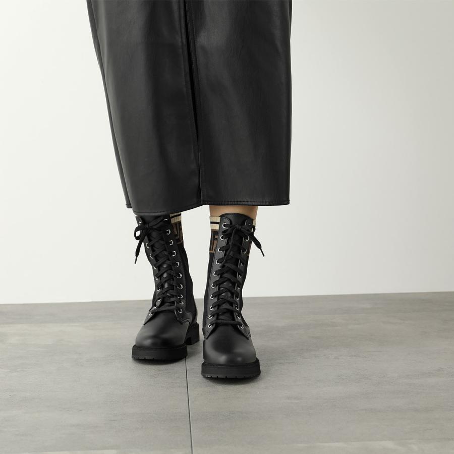 【美品】FENDI ロココ レザー/ストレッチファブリック バイカーブーツ 37 FENDI フェンディ ロココ ストレッチファブリック バイカーブーツ