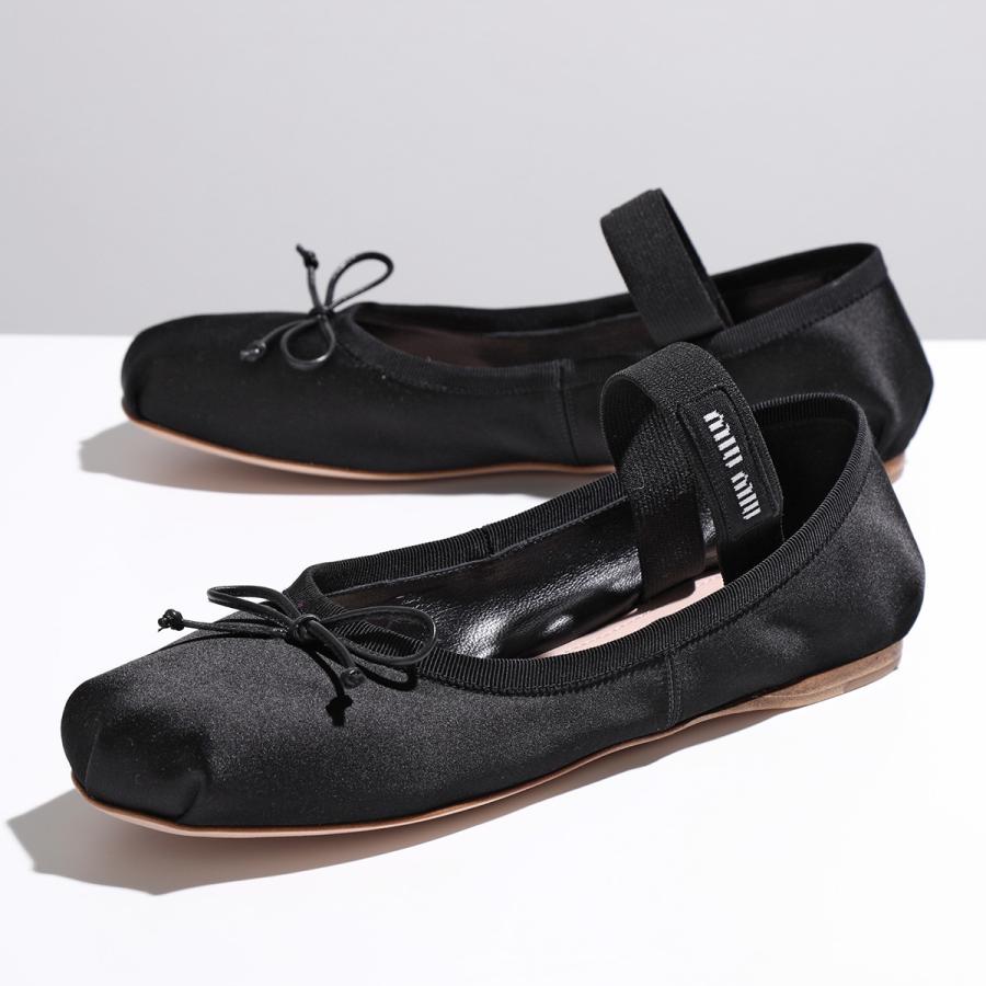 MIUMIU ミュウミュウ バレエシューズ 5F794D QU6 レディース サテン バレリーナ フラットシューズ パンプス リボン ロゴ 靴