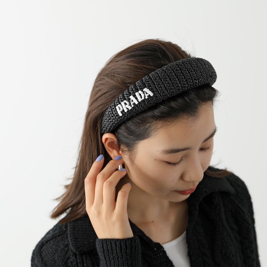 PRADA プラダ カチューシャ 1IH019 2A2T レディース ヘッドバンド ロゴ 刺繍 ヘアバンド ヘアアクセサリー ウィッカー 髪飾り  F0002/NERO