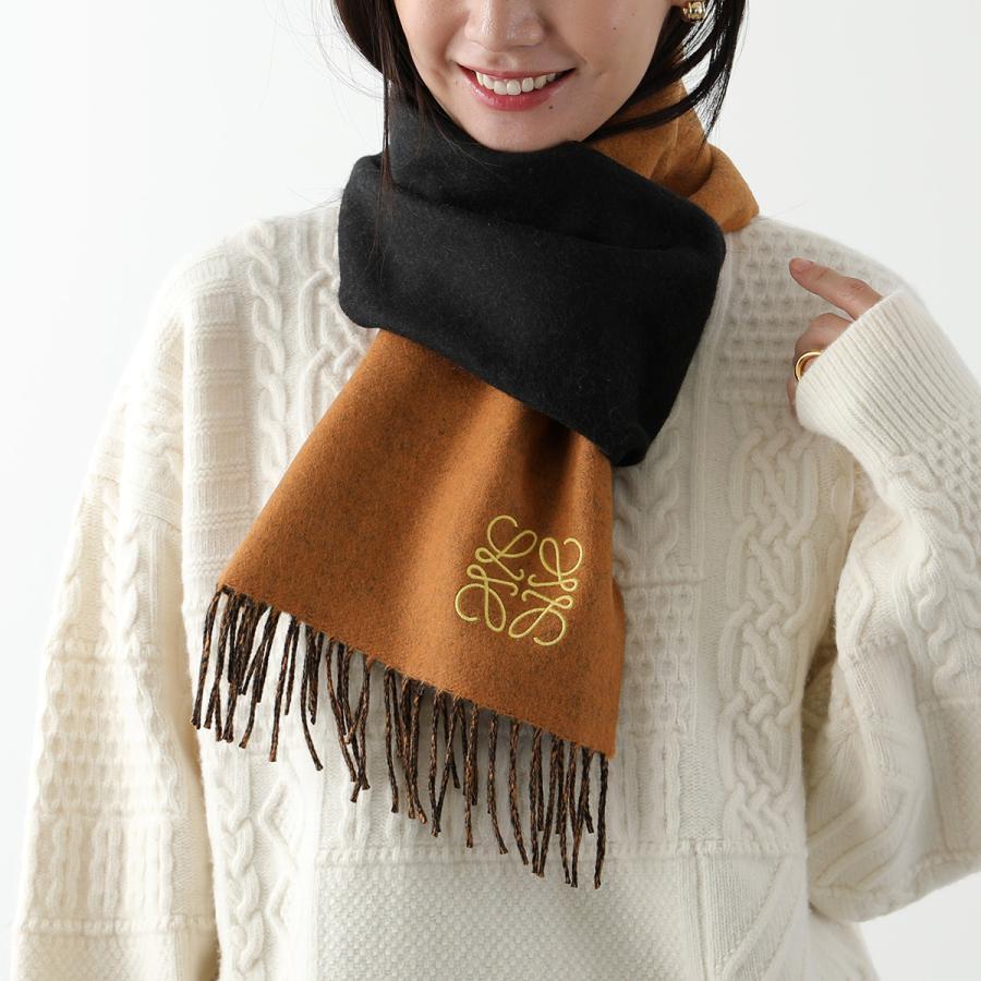 美品】ロエベ バイカラースカーフ (ウール＆カシミヤ) シアン/レモン