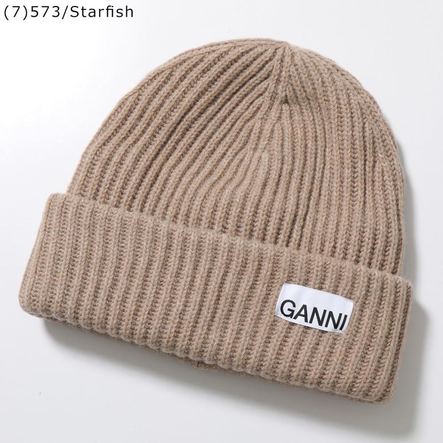 GANNI ガニー ニット帽 A4429 5789 レディース ビーニー リブニット ロゴ ウールブレンド ニットキャップ 帽子 カラー8色
