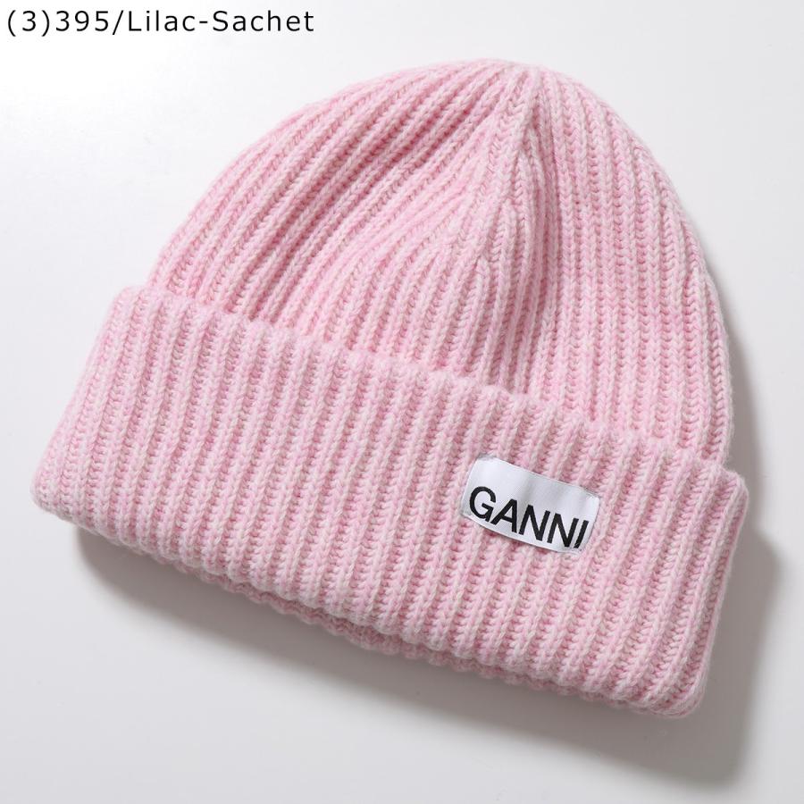 GANNI ガニー ニット帽 A4429 5789 レディース ビーニー リブニット ロゴ ウールブレンド ニットキャップ 帽子 カラー8色