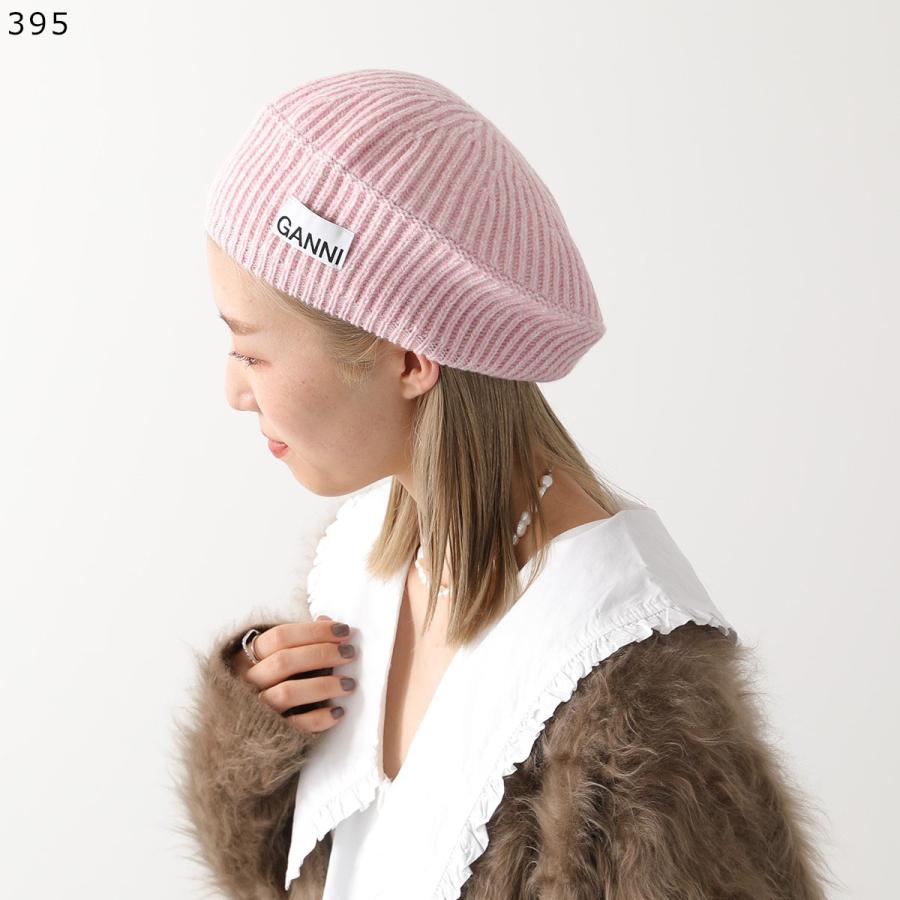 GANNI ピンク ウール リブニット ベレー帽 GANNI（ガニー） ベレー帽 Structured Rib Beret A4430 A6055 A6236