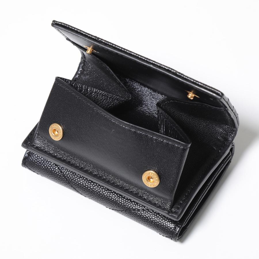 サンローラン 三つ折り財布 コンパクト ロゴ型押し タイニー オリガミ 黒 本革 △【SALE】□サンローラン国内発□オリガミ タイニーウォレット (Saint