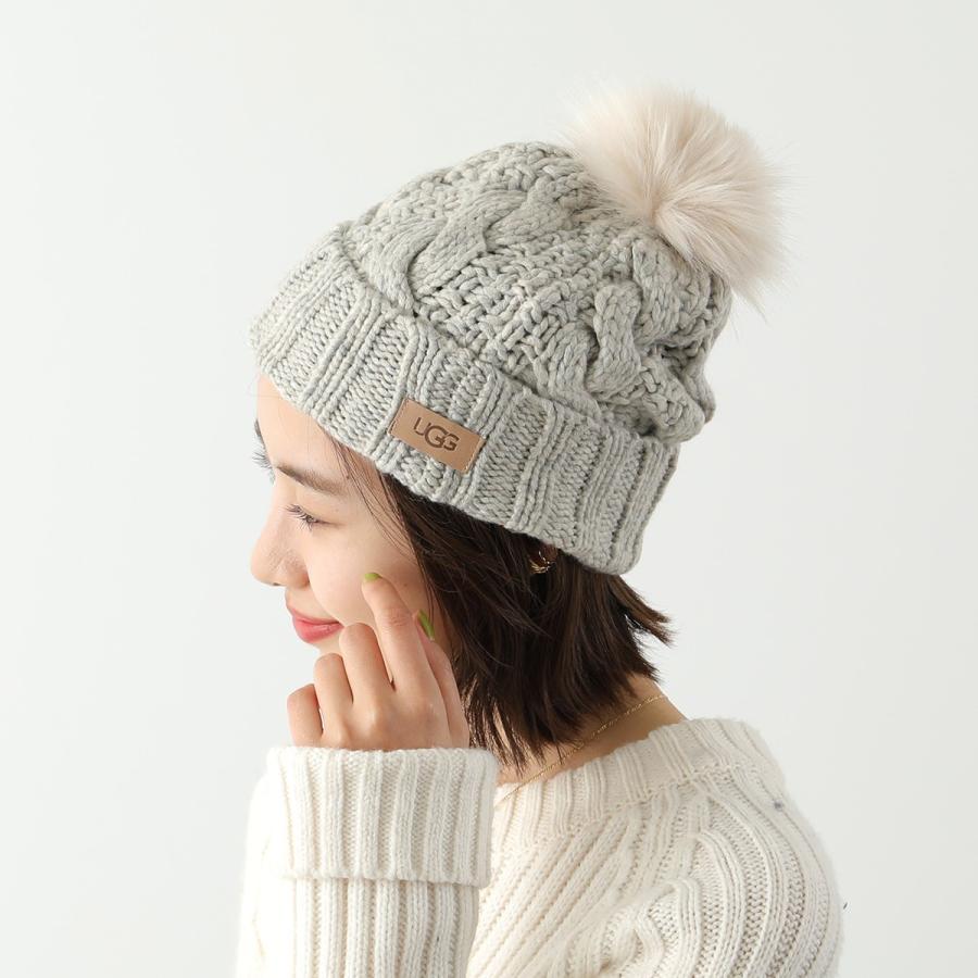 UGG アグ ニット帽 W KNIT CABLE HAT F FUR POM 20060 UGG アグ ニット帽 W KNIT CABLE HAT F FUR POM 20060