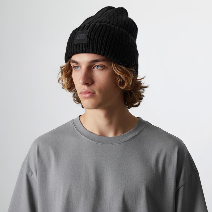 UGG（アグ） ニット帽 W CHUNKY RIB BEANIE W LOGO 20061 メンズ