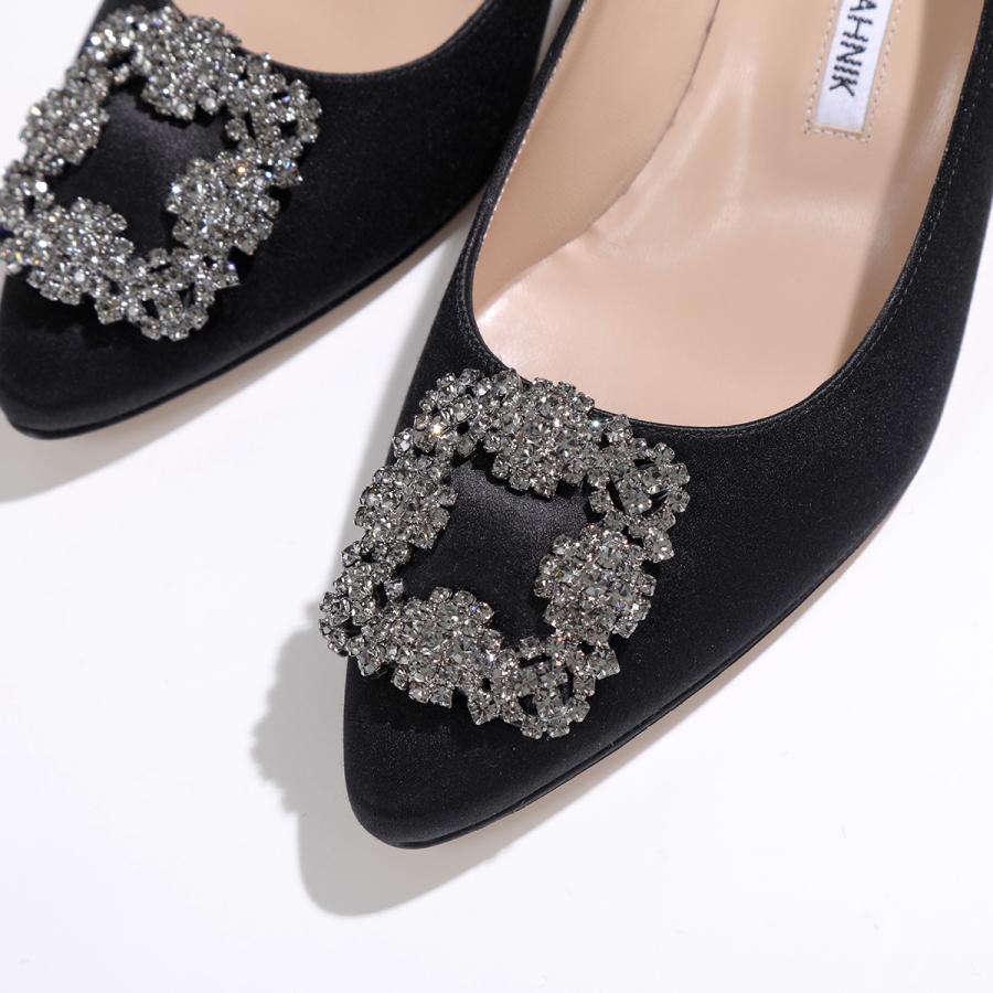 MANOLO BLAHNIK マノロブラニク パンプス HANGISI FMC SATIN 050 ハンギシ サテン 5cm 9XX 0661  レディース ジュエルバックル ハイヒール 001/BLCK 靴