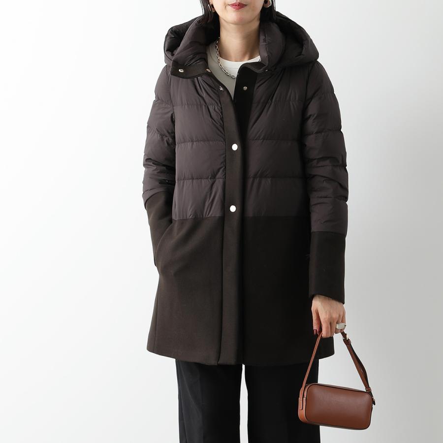 美品☆HERNO ヘルノ ノーカラーコート 異素材切替 ロゴプレート付き 楽天市場】ヘルノ ダウン ウール 切り替え レディース HERNO コート