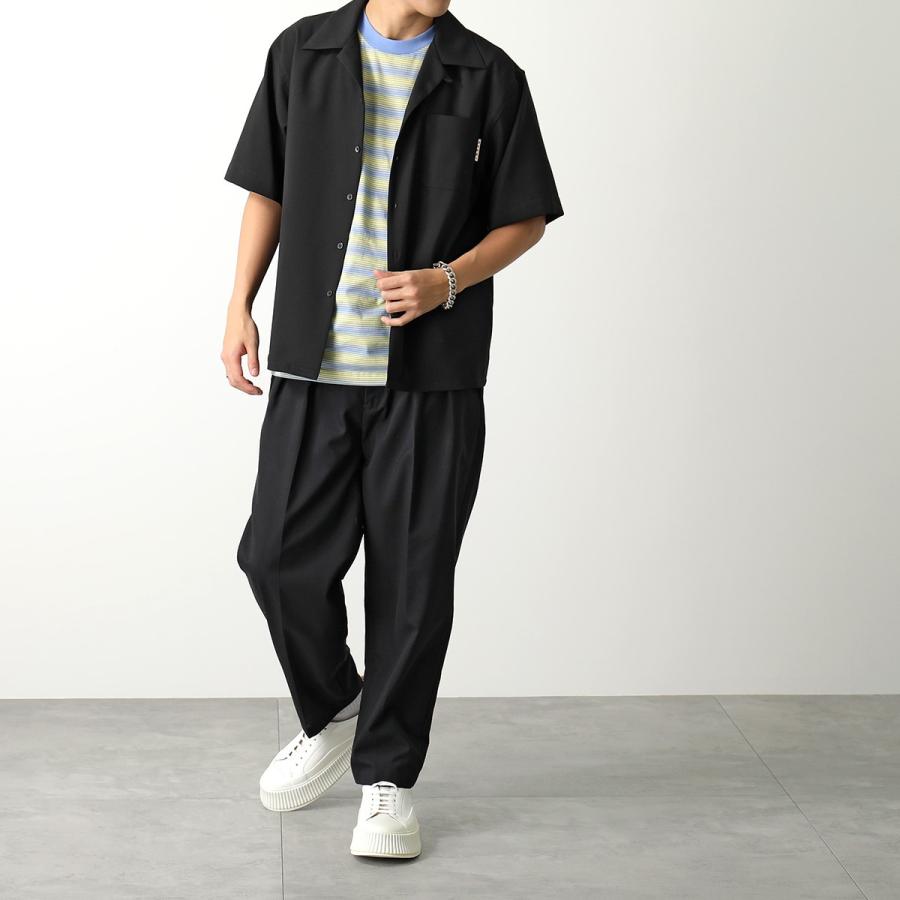 新品　2019 マルニ  上質ボーダー Tシャツ ストレッチ有り MARNI (マルニ) 肩ブランド刺繍 ボーダー柄 クルーネック 半袖 Tシャツ